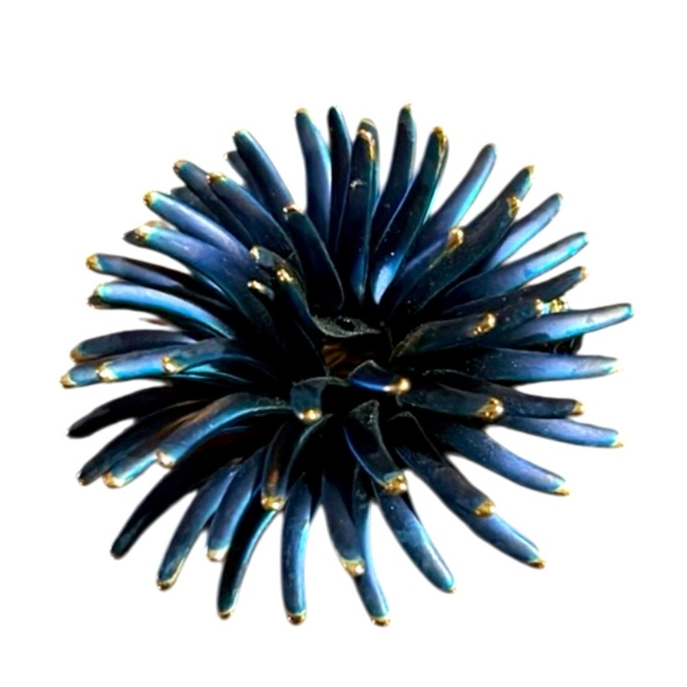 Spiny Starburst Metallic Blue with Gold Tip Brooch Pin